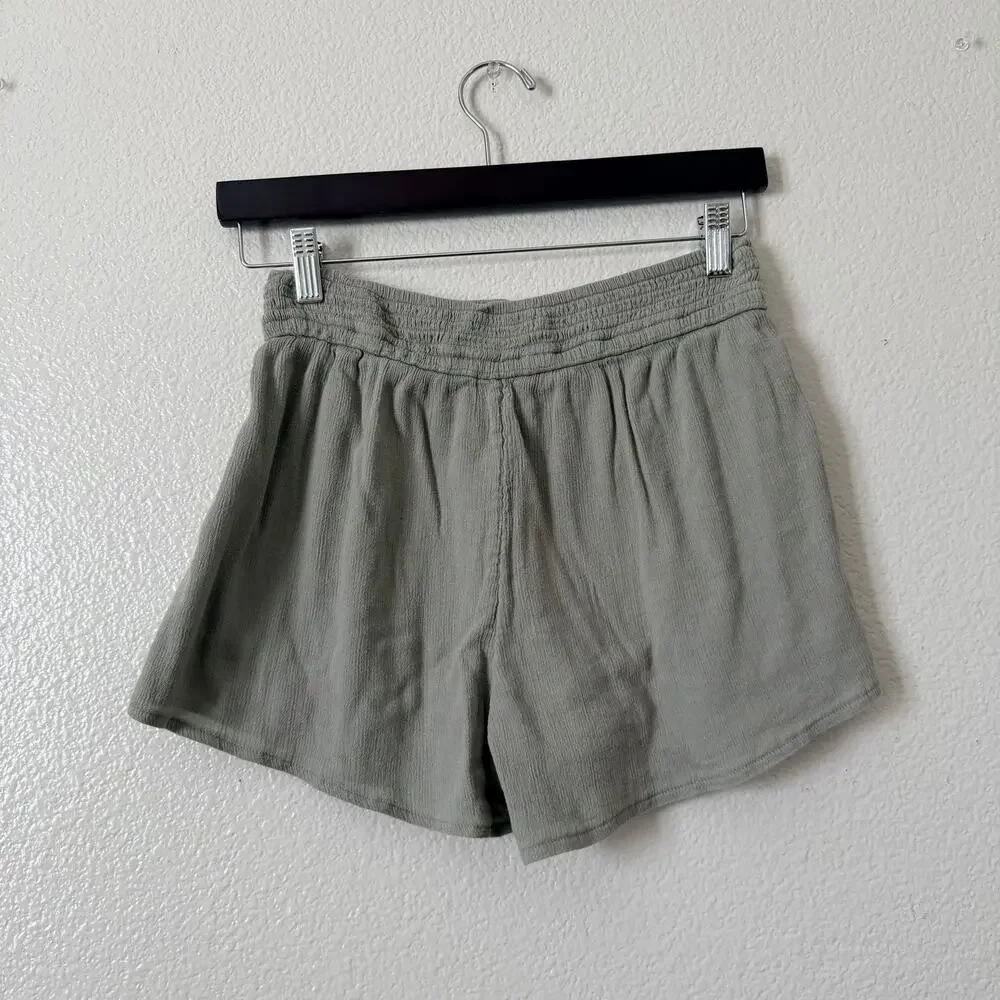 Abercrombie & Fitch cotton gauze knit shorts smocked waist sage green